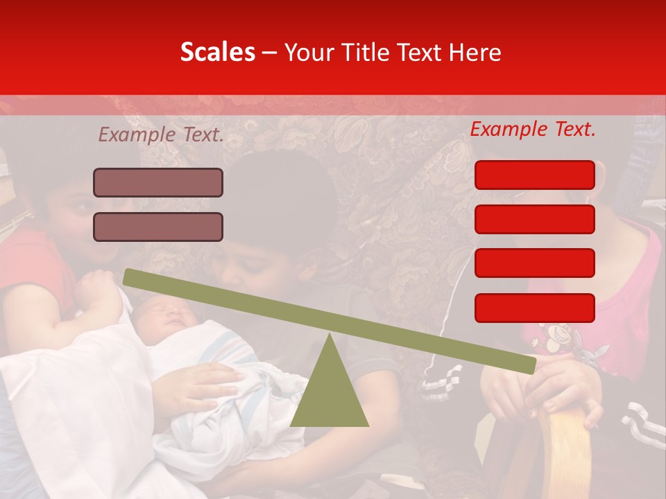 Kids Admiring Their Newborn Brother And Cousin At The Birthing Center. PowerPoint Template