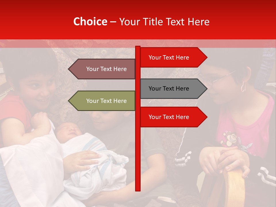 Kids Admiring Their Newborn Brother And Cousin At The Birthing Center. PowerPoint Template