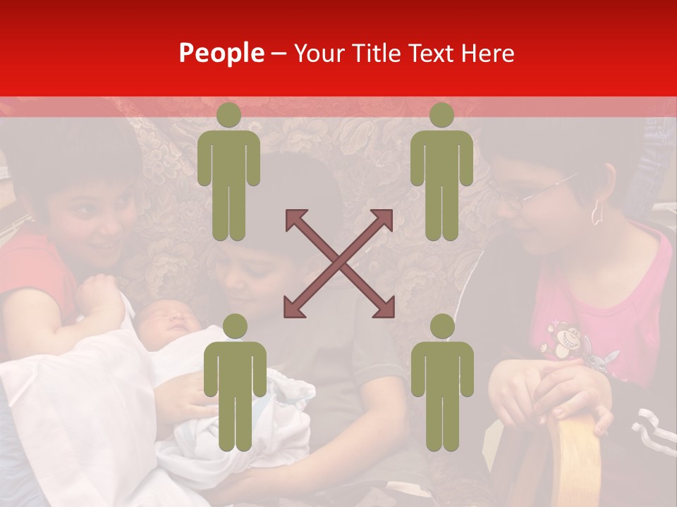 Kids Admiring Their Newborn Brother And Cousin At The Birthing Center. PowerPoint Template