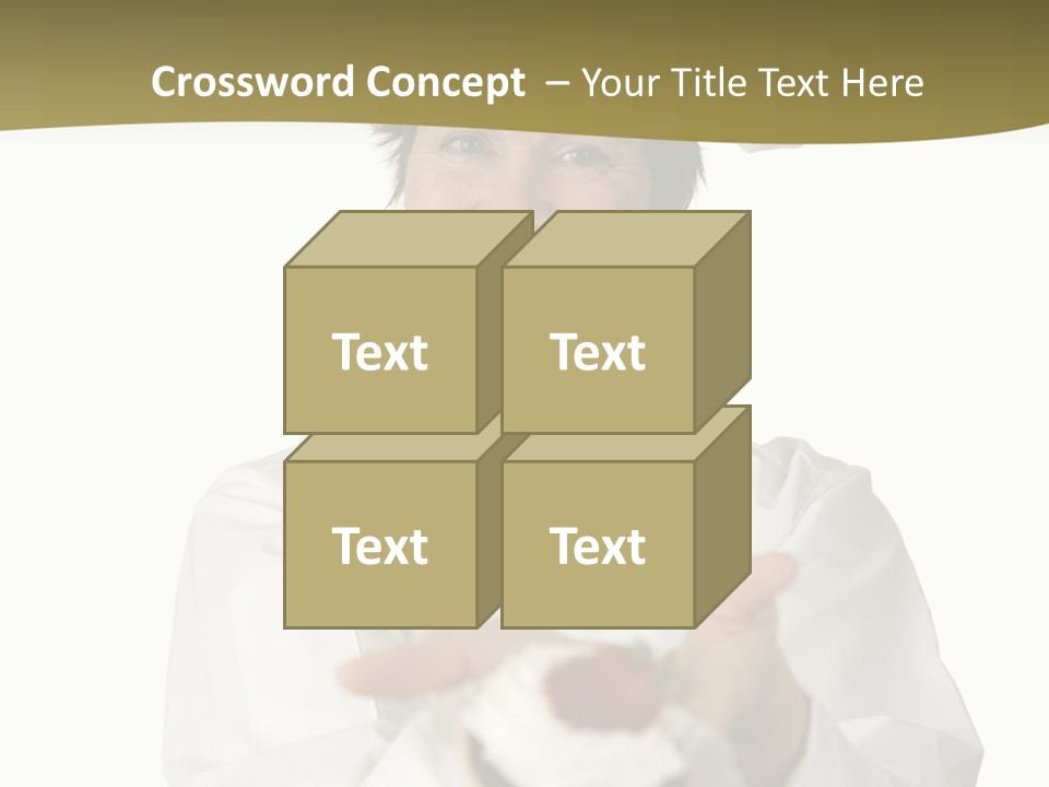 A Friendly Happy Looking Pastry Chef Holding A Dessert She Just Made. Isolated On White. PowerPoint Template