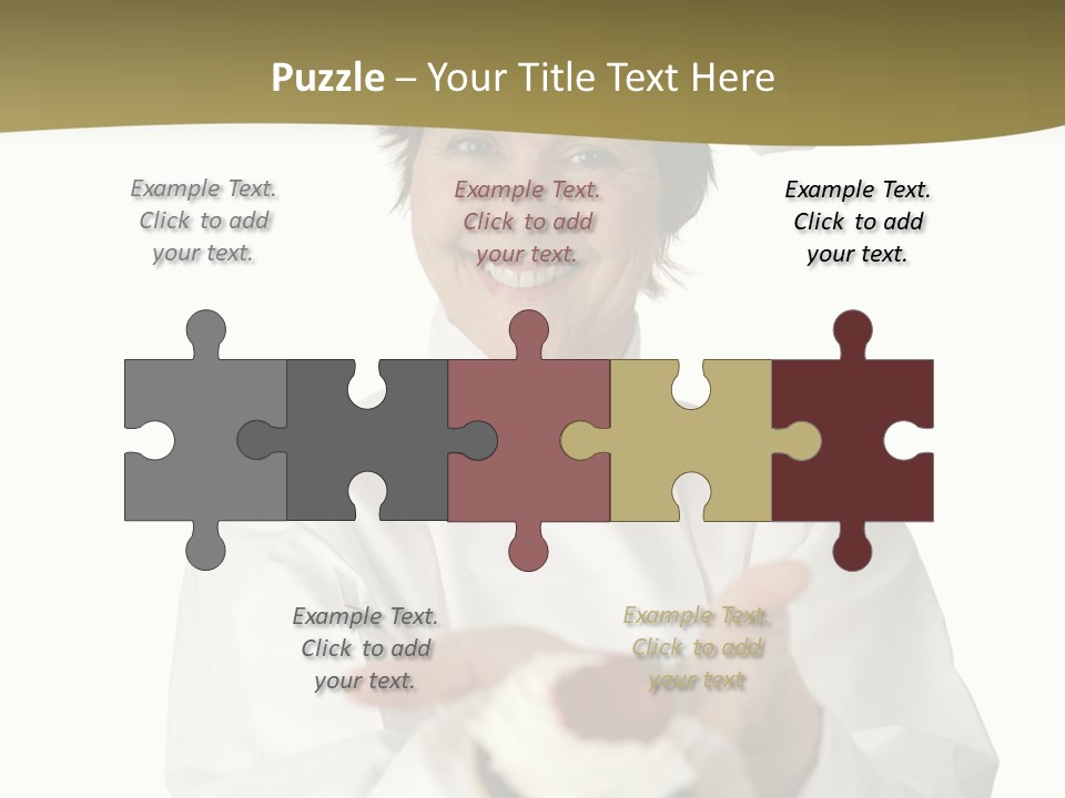 A Friendly Happy Looking Pastry Chef Holding A Dessert She Just Made. Isolated On White. PowerPoint Template