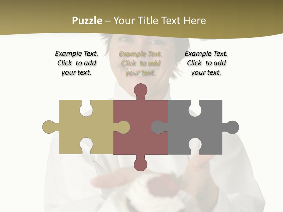 A Friendly Happy Looking Pastry Chef Holding A Dessert She Just Made. Isolated On White. PowerPoint Template