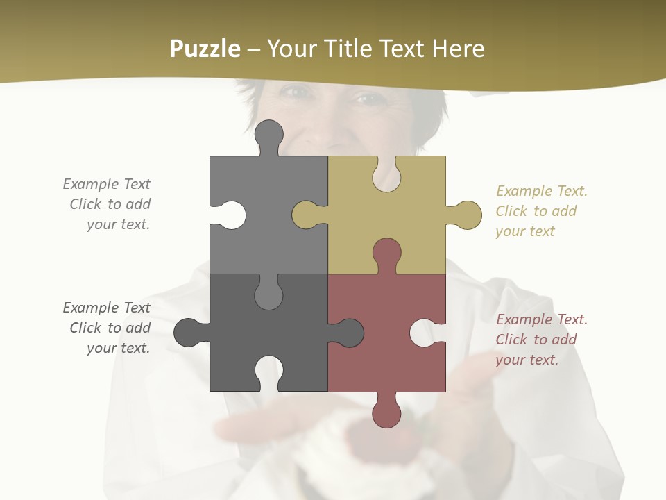 A Friendly Happy Looking Pastry Chef Holding A Dessert She Just Made. Isolated On White. PowerPoint Template