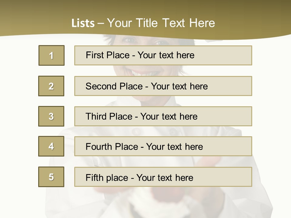 A Friendly Happy Looking Pastry Chef Holding A Dessert She Just Made. Isolated On White. PowerPoint Template