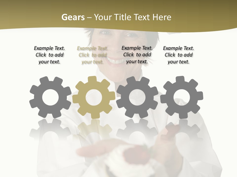 A Friendly Happy Looking Pastry Chef Holding A Dessert She Just Made. Isolated On White. PowerPoint Template