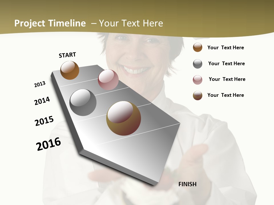 A Friendly Happy Looking Pastry Chef Holding A Dessert She Just Made. Isolated On White. PowerPoint Template