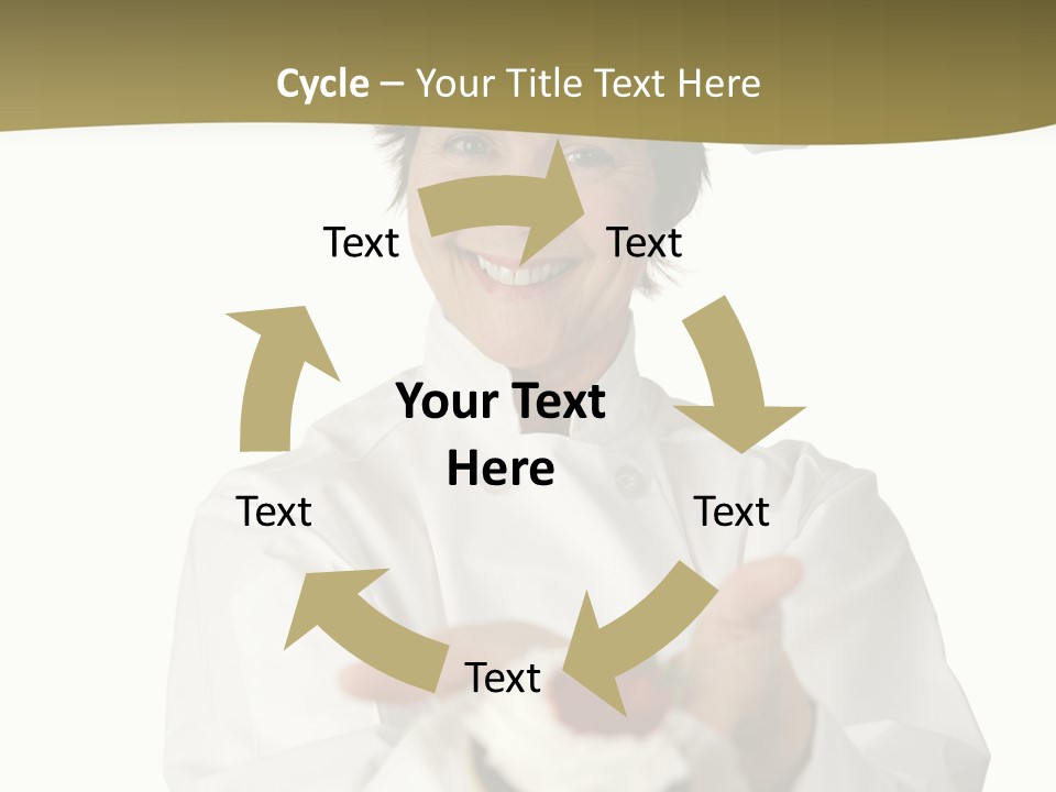 A Friendly Happy Looking Pastry Chef Holding A Dessert She Just Made. Isolated On White. PowerPoint Template