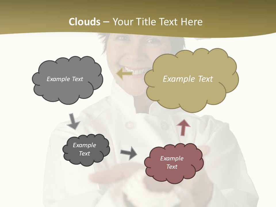 A Friendly Happy Looking Pastry Chef Holding A Dessert She Just Made. Isolated On White. PowerPoint Template