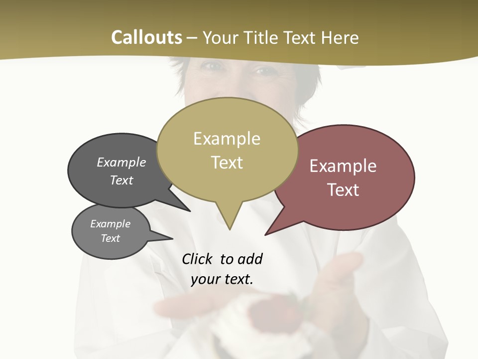 A Friendly Happy Looking Pastry Chef Holding A Dessert She Just Made. Isolated On White. PowerPoint Template