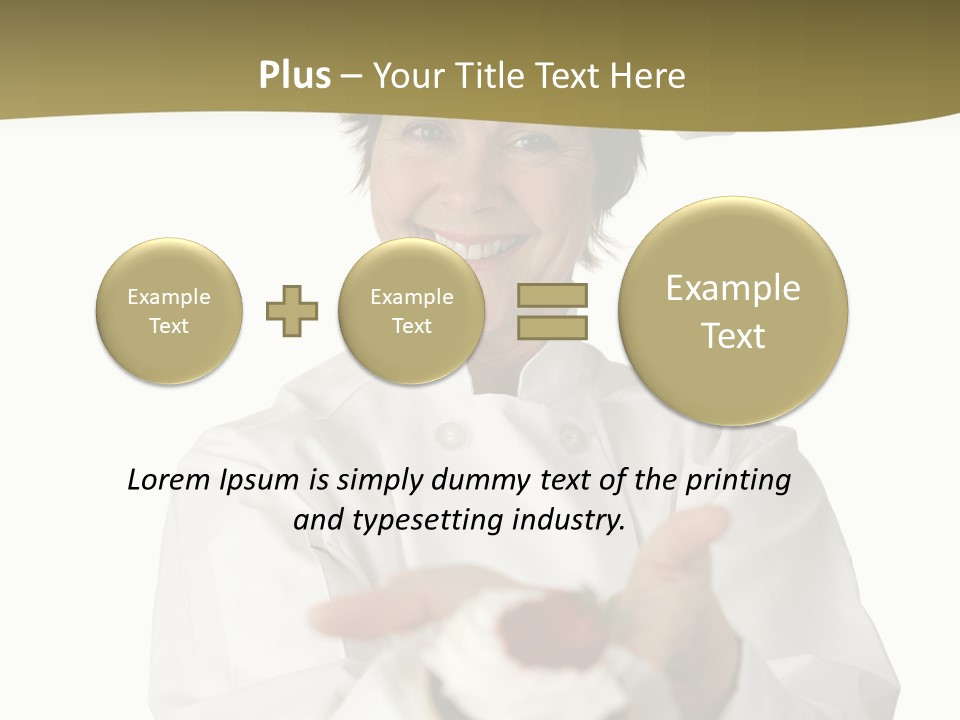 A Friendly Happy Looking Pastry Chef Holding A Dessert She Just Made. Isolated On White. PowerPoint Template