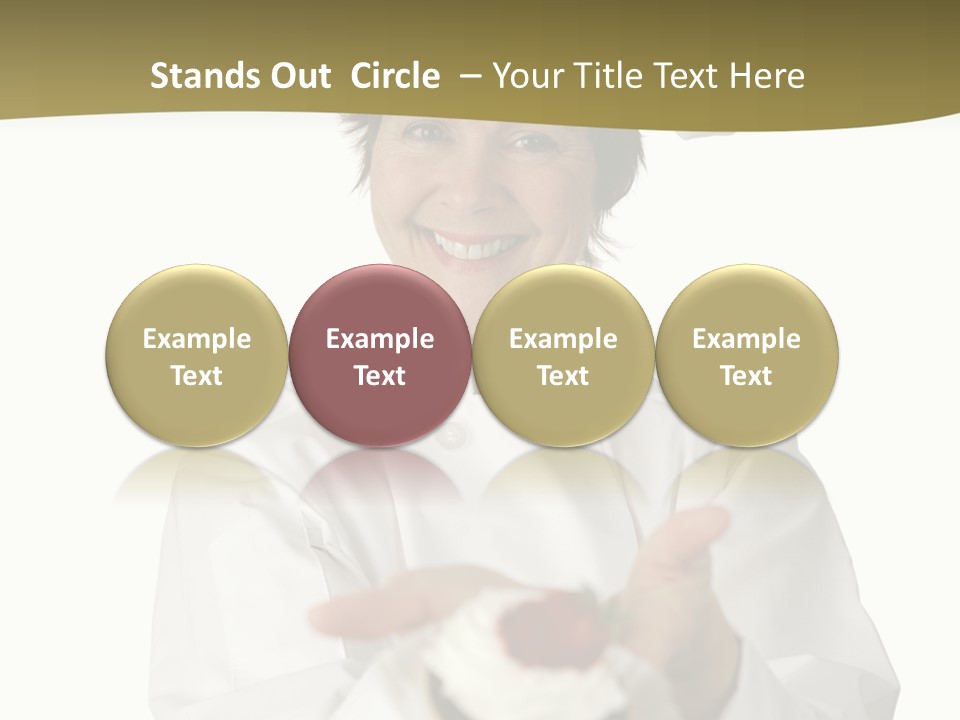 A Friendly Happy Looking Pastry Chef Holding A Dessert She Just Made. Isolated On White. PowerPoint Template