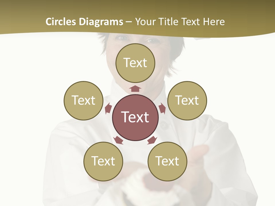 A Friendly Happy Looking Pastry Chef Holding A Dessert She Just Made. Isolated On White. PowerPoint Template