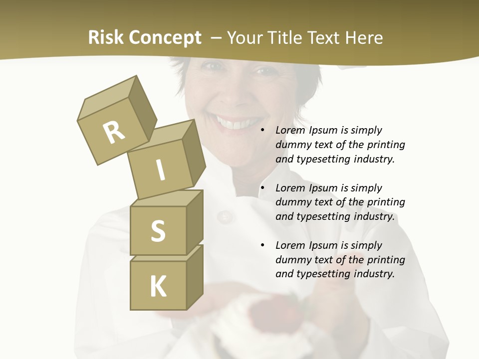 A Friendly Happy Looking Pastry Chef Holding A Dessert She Just Made. Isolated On White. PowerPoint Template