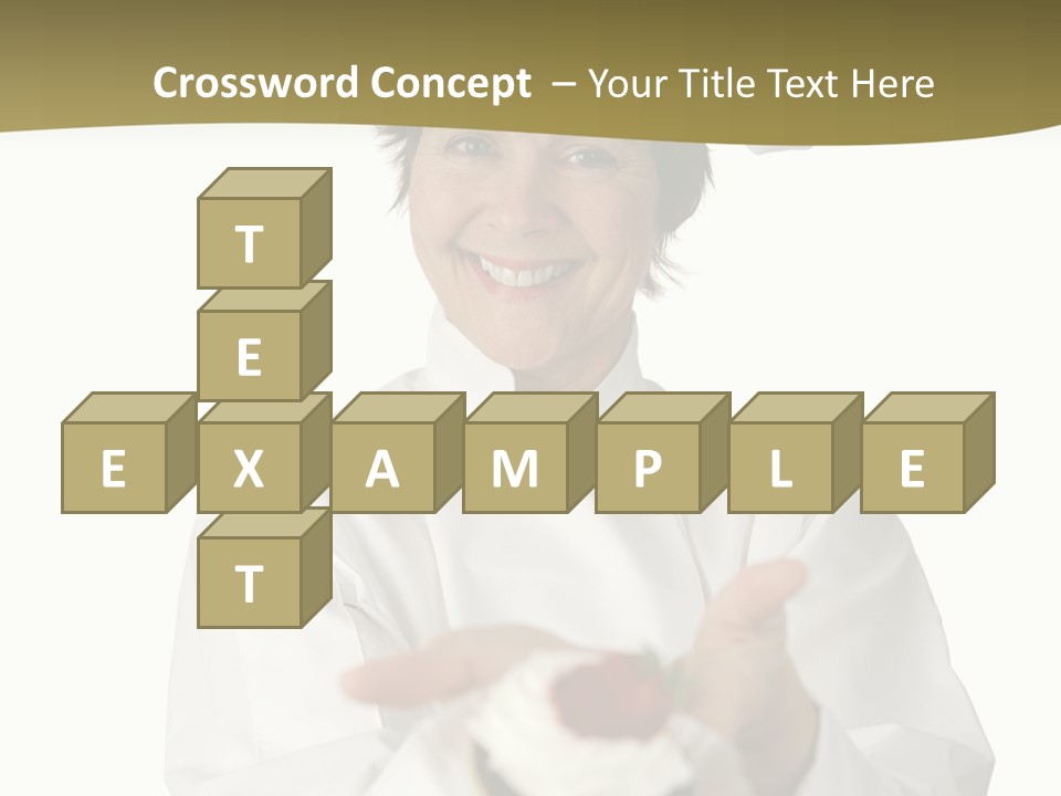 A Friendly Happy Looking Pastry Chef Holding A Dessert She Just Made. Isolated On White. PowerPoint Template