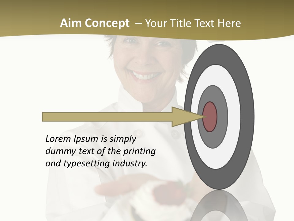 A Friendly Happy Looking Pastry Chef Holding A Dessert She Just Made. Isolated On White. PowerPoint Template