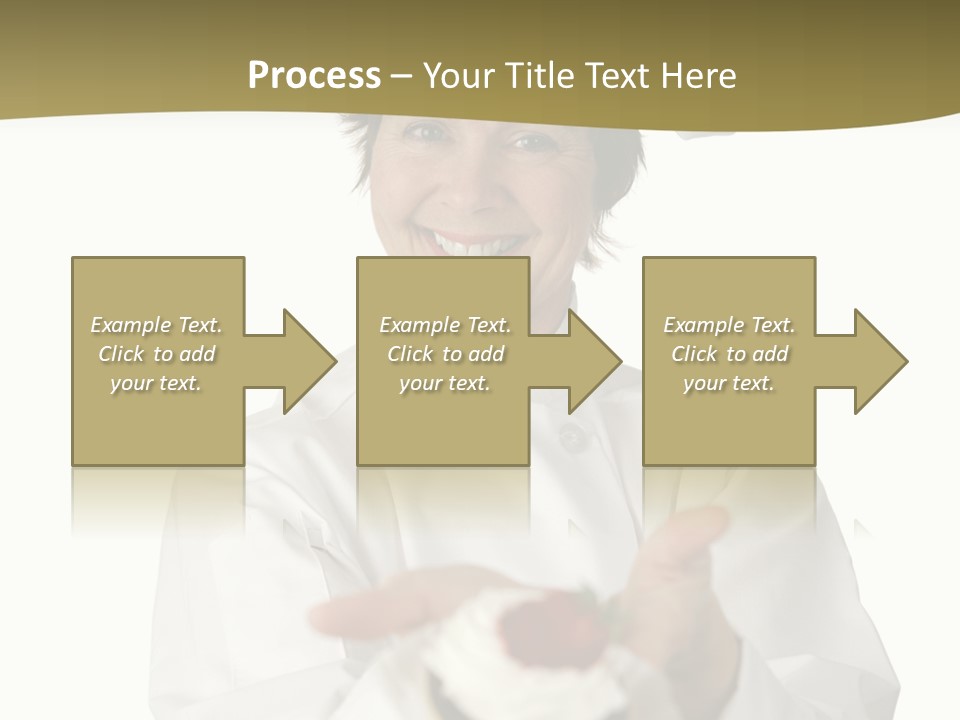 A Friendly Happy Looking Pastry Chef Holding A Dessert She Just Made. Isolated On White. PowerPoint Template