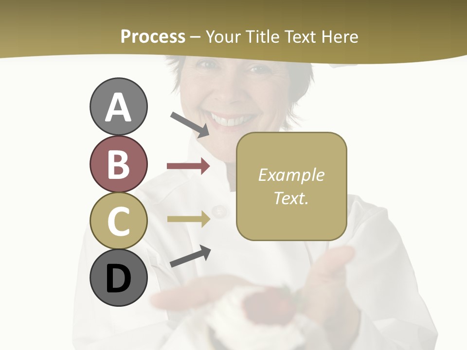 A Friendly Happy Looking Pastry Chef Holding A Dessert She Just Made. Isolated On White. PowerPoint Template