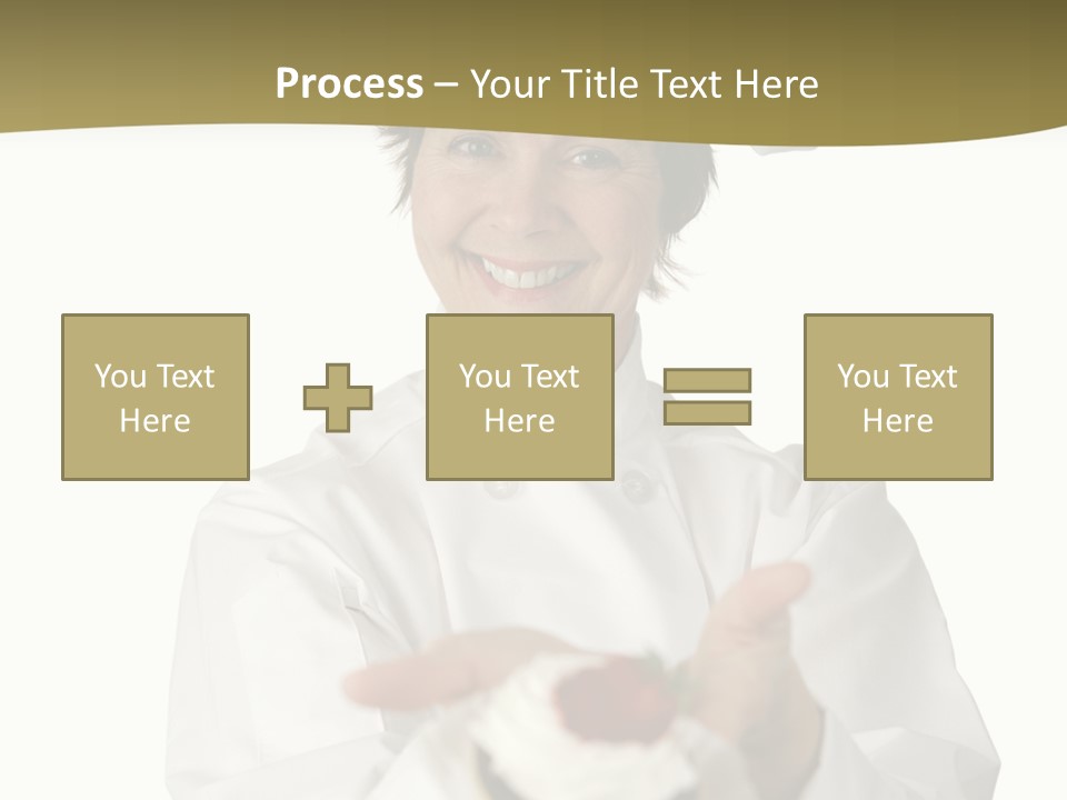 A Friendly Happy Looking Pastry Chef Holding A Dessert She Just Made. Isolated On White. PowerPoint Template