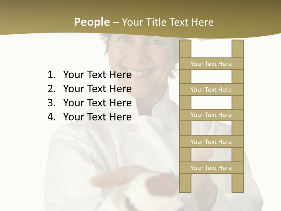 A Friendly Happy Looking Pastry Chef Holding A Dessert She Just Made. Isolated On White. PowerPoint Template