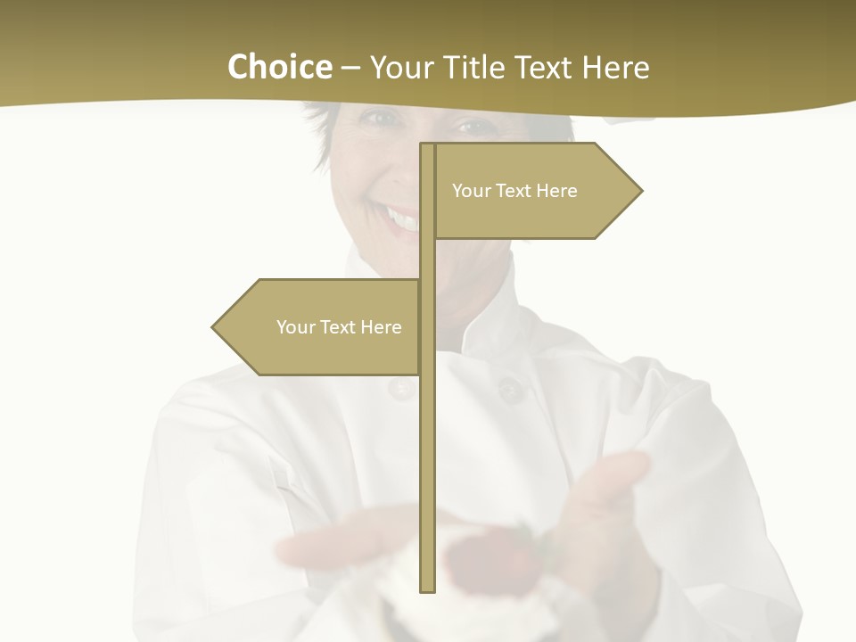 A Friendly Happy Looking Pastry Chef Holding A Dessert She Just Made. Isolated On White. PowerPoint Template