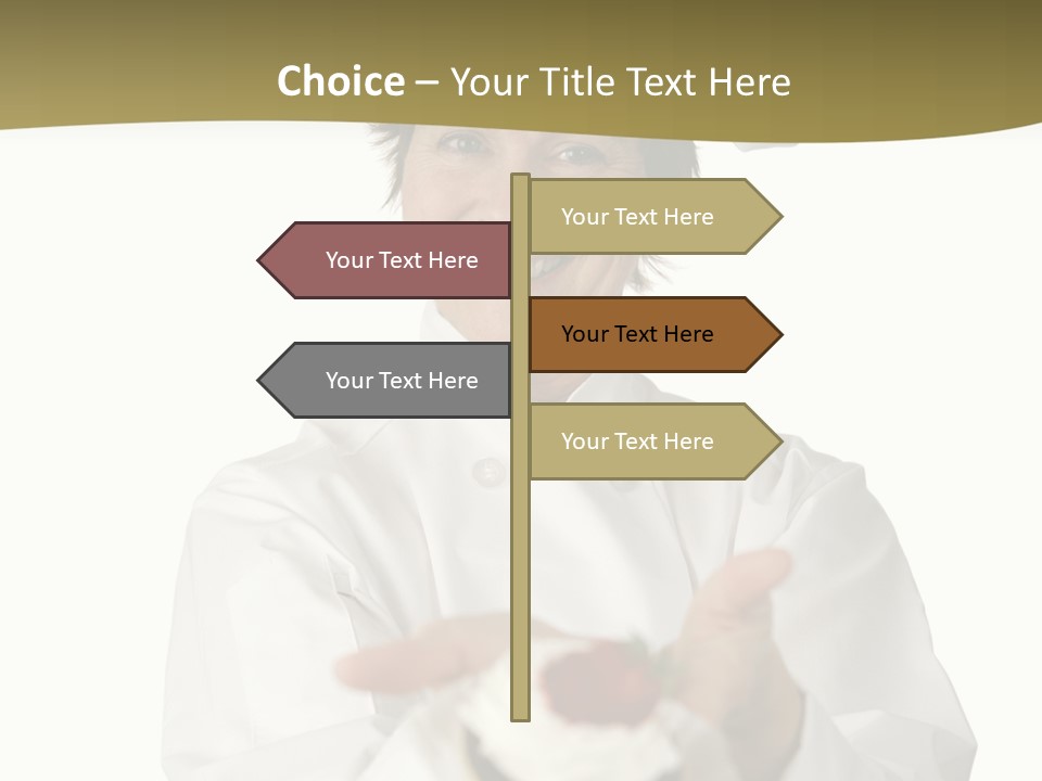 A Friendly Happy Looking Pastry Chef Holding A Dessert She Just Made. Isolated On White. PowerPoint Template