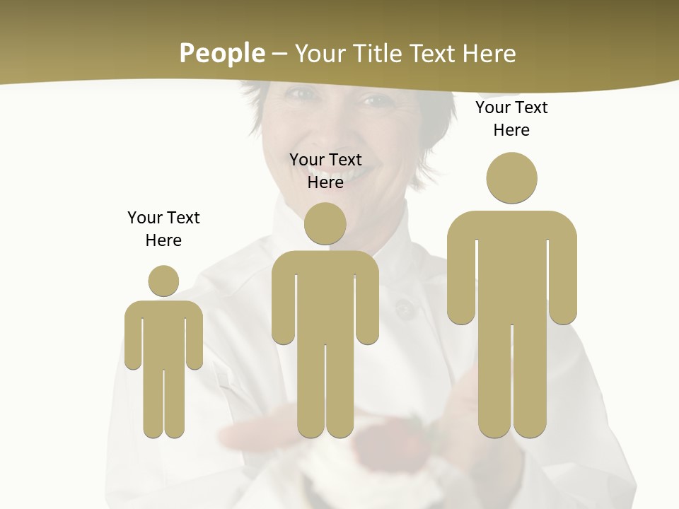 A Friendly Happy Looking Pastry Chef Holding A Dessert She Just Made. Isolated On White. PowerPoint Template