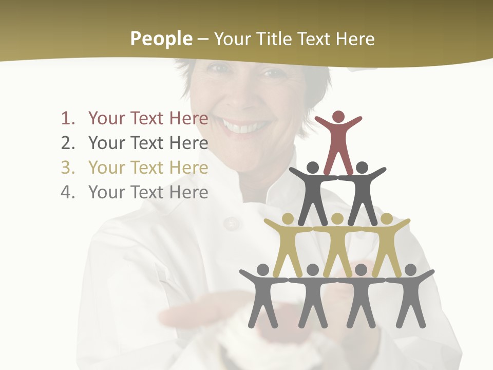 A Friendly Happy Looking Pastry Chef Holding A Dessert She Just Made. Isolated On White. PowerPoint Template