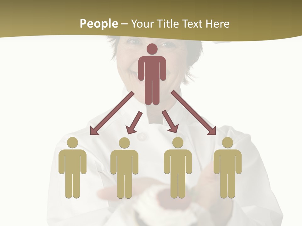 A Friendly Happy Looking Pastry Chef Holding A Dessert She Just Made. Isolated On White. PowerPoint Template