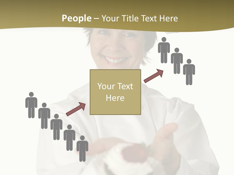 A Friendly Happy Looking Pastry Chef Holding A Dessert She Just Made. Isolated On White. PowerPoint Template