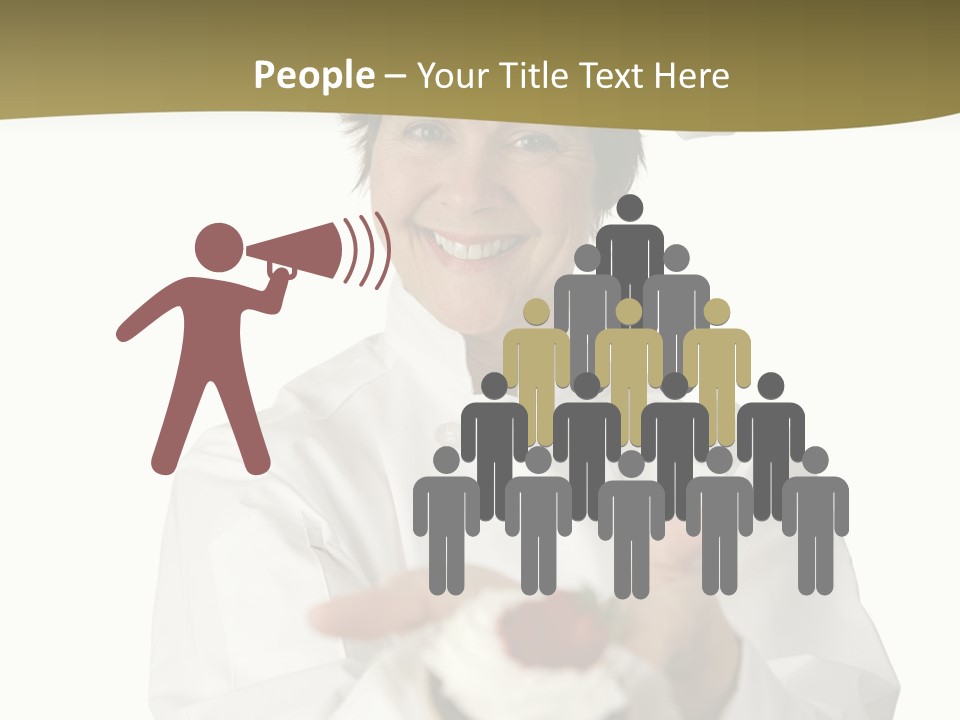 A Friendly Happy Looking Pastry Chef Holding A Dessert She Just Made. Isolated On White. PowerPoint Template