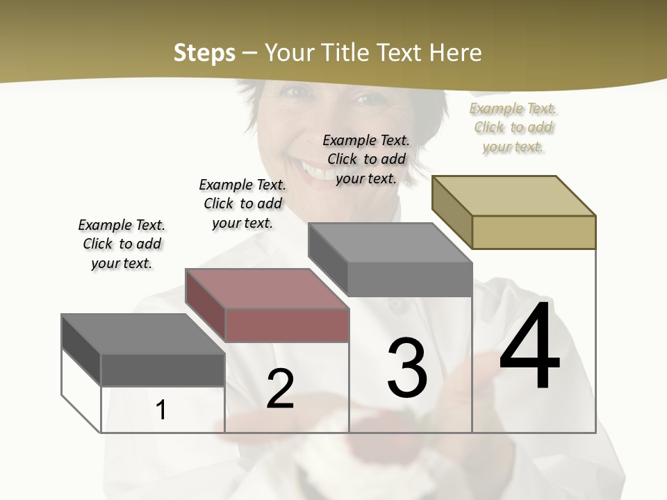 A Friendly Happy Looking Pastry Chef Holding A Dessert She Just Made. Isolated On White. PowerPoint Template