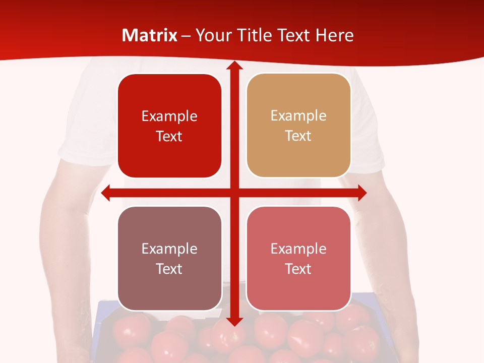 Delivery Man With Box Of Fresh Tomatoes Isolated On White. PowerPoint Template