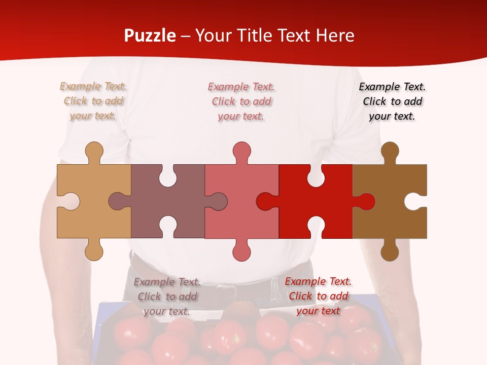 Delivery Man With Box Of Fresh Tomatoes Isolated On White. PowerPoint Template