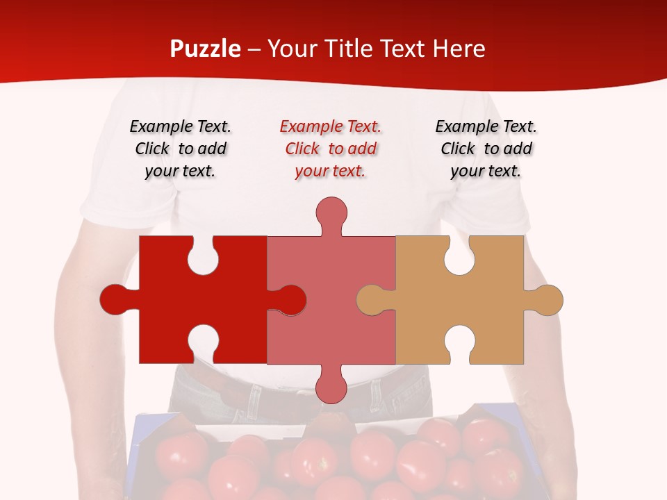 Delivery Man With Box Of Fresh Tomatoes Isolated On White. PowerPoint Template