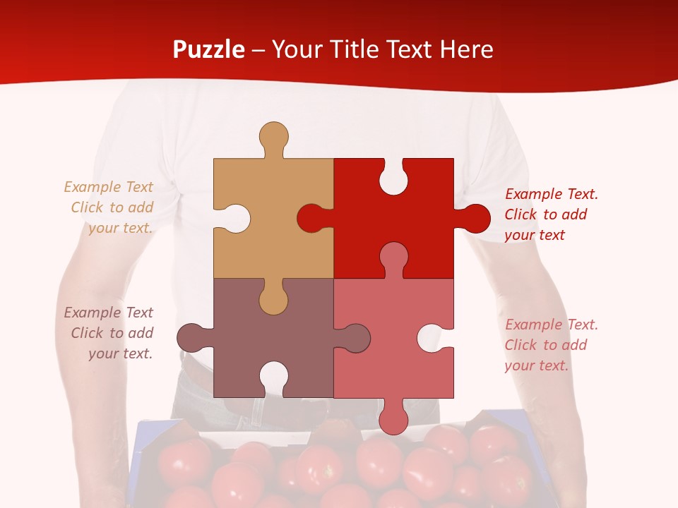 Delivery Man With Box Of Fresh Tomatoes Isolated On White. PowerPoint Template