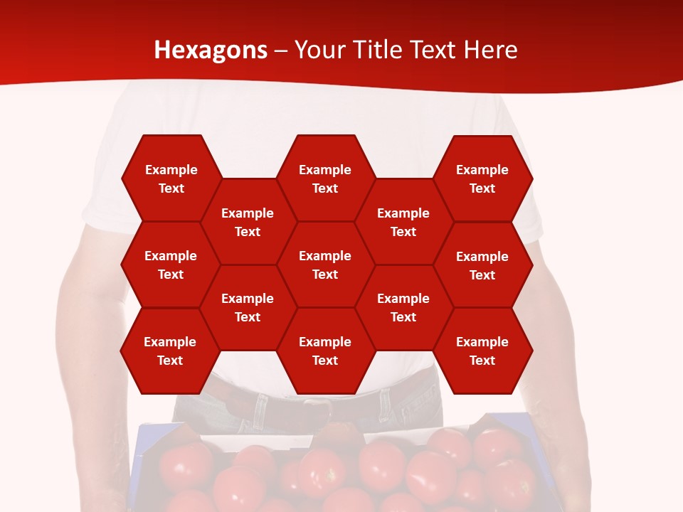 Delivery Man With Box Of Fresh Tomatoes Isolated On White. PowerPoint Template