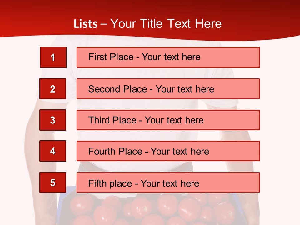 Delivery Man With Box Of Fresh Tomatoes Isolated On White. PowerPoint Template