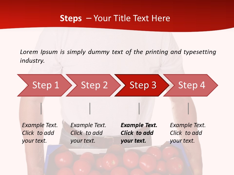 Delivery Man With Box Of Fresh Tomatoes Isolated On White. PowerPoint Template