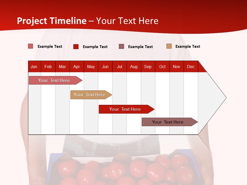 Delivery Man With Box Of Fresh Tomatoes Isolated On White. PowerPoint Template