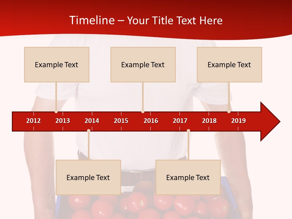 Delivery Man With Box Of Fresh Tomatoes Isolated On White. PowerPoint Template