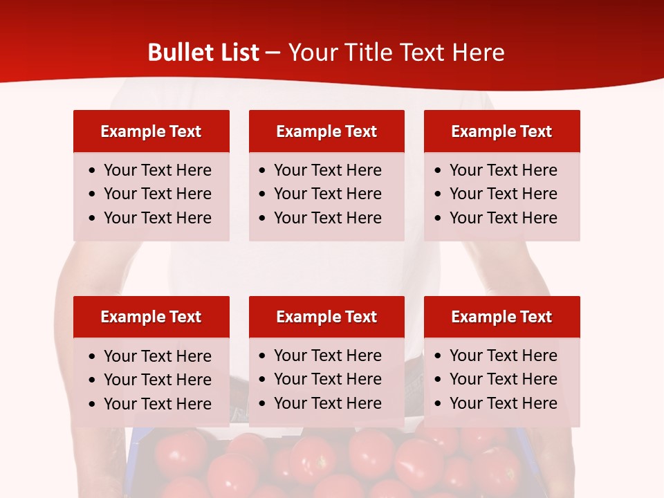 Delivery Man With Box Of Fresh Tomatoes Isolated On White. PowerPoint Template