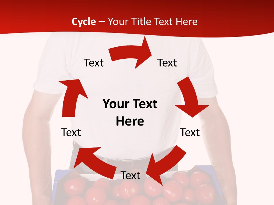 Delivery Man With Box Of Fresh Tomatoes Isolated On White. PowerPoint Template