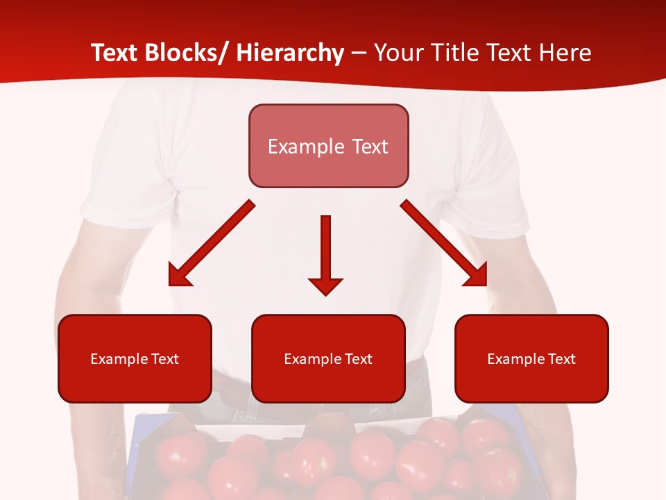 Delivery Man With Box Of Fresh Tomatoes Isolated On White. PowerPoint Template