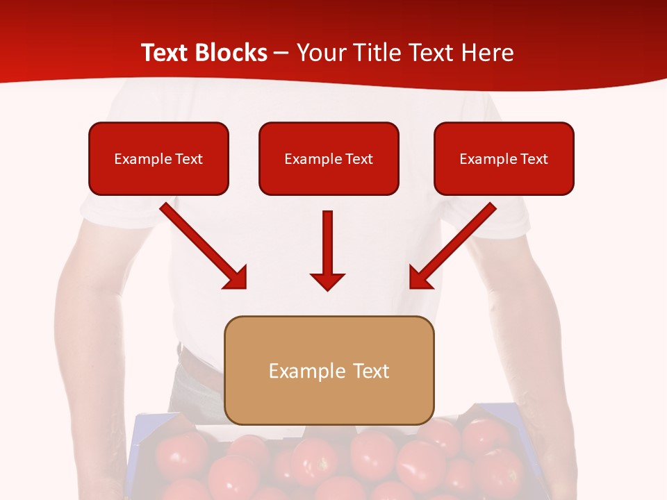 Delivery Man With Box Of Fresh Tomatoes Isolated On White. PowerPoint Template
