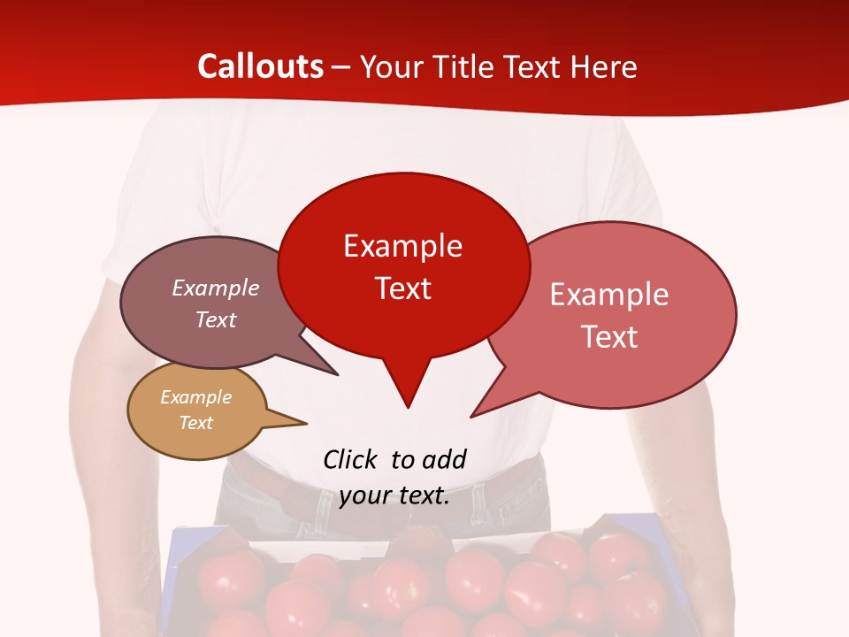 Delivery Man With Box Of Fresh Tomatoes Isolated On White. PowerPoint Template