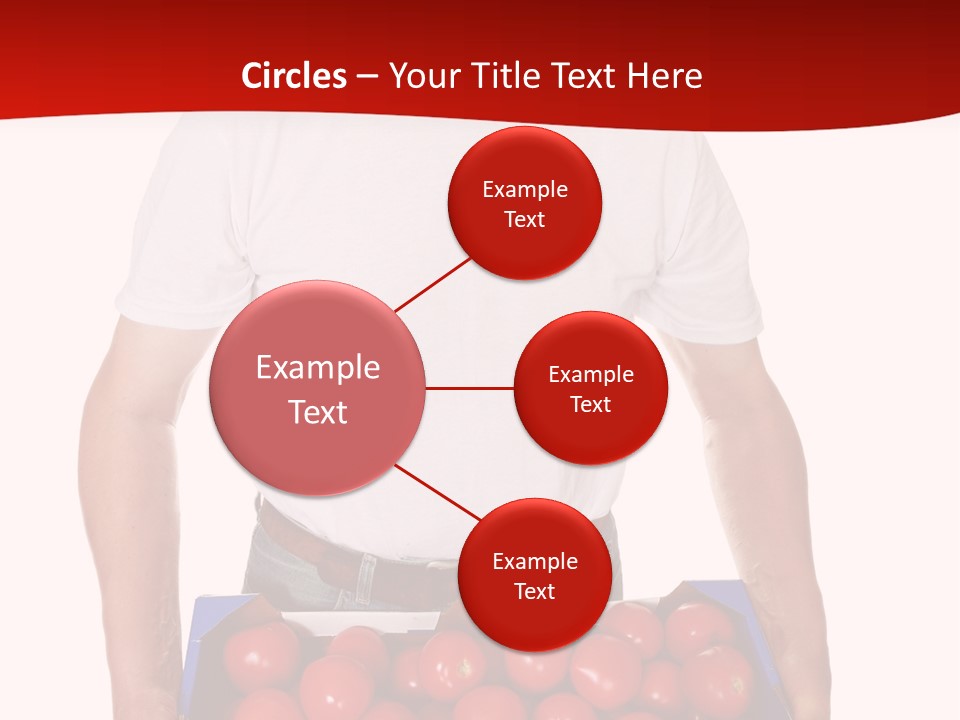 Delivery Man With Box Of Fresh Tomatoes Isolated On White. PowerPoint Template