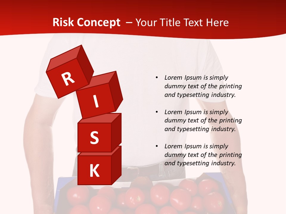 Delivery Man With Box Of Fresh Tomatoes Isolated On White. PowerPoint Template