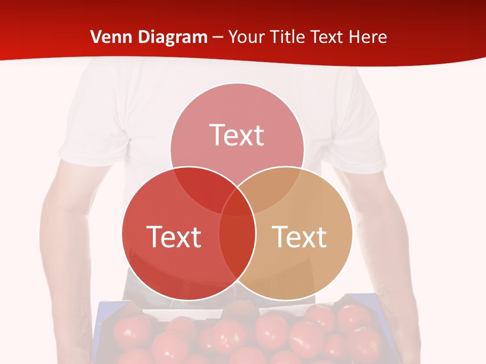 Delivery Man With Box Of Fresh Tomatoes Isolated On White. PowerPoint Template