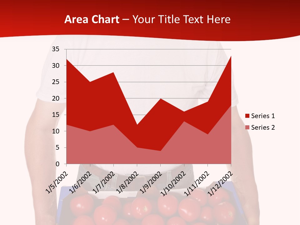 Delivery Man With Box Of Fresh Tomatoes Isolated On White. PowerPoint Template