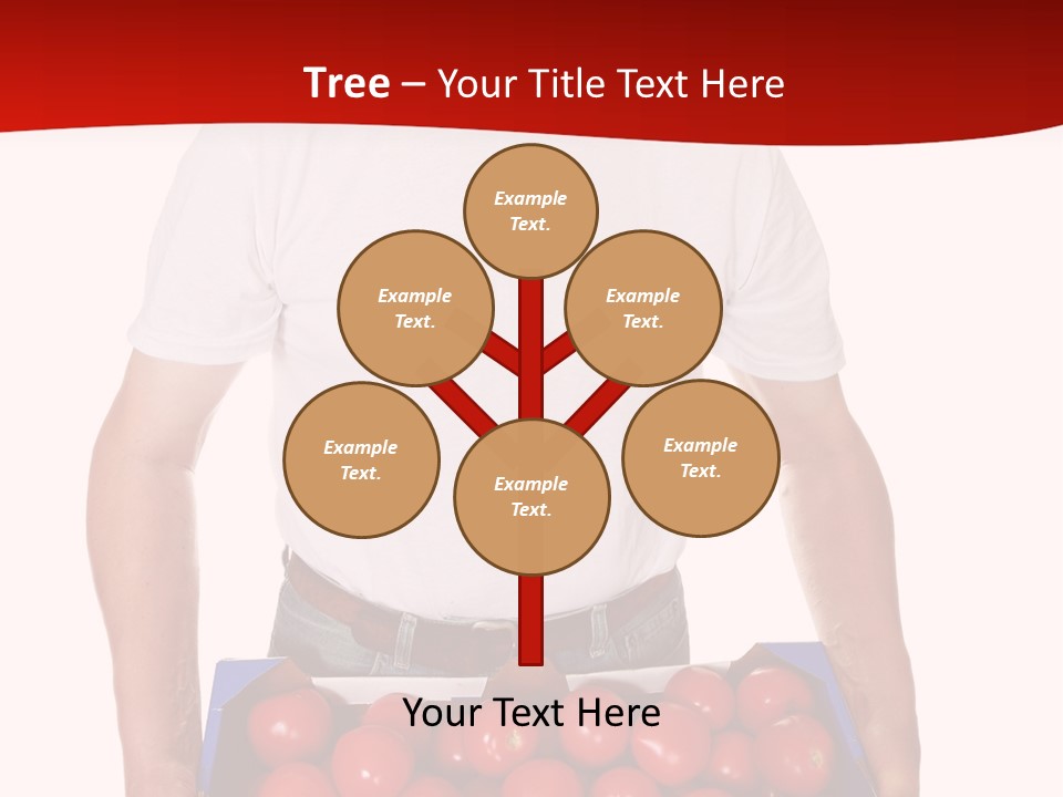 Delivery Man With Box Of Fresh Tomatoes Isolated On White. PowerPoint Template